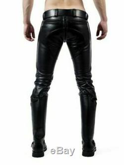 Men's Original Leather Trouser Jeans Breeches Padded Pants BLUF Lederhosen Biker