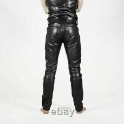 Men's Real Black Cowhide Leather Slim Fit Classic Casual Stylish Biker Pant