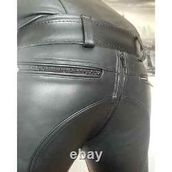 Men's Real Cowhide Black Leather Pants Padded BLUF Breeches Biker Party Trousers
