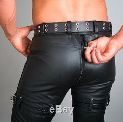 Men's Real Cowhide Leather Carpenter Pants / Trousers Restraint Leather Pants