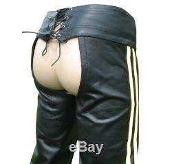 Men's Real Cowhide Leather Chaps Bikers Chaps AVAILABLE IN 3 COLORS STRIPES