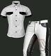 Men's Real Cowhide Leather Full Police Military Style White & Black Uniform