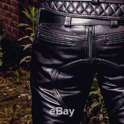 Men's Real Cowhide Leather Pants Double Zipped Jean Trousers BLUF Pants Bikers