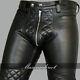 Men's Real Cowhide Leather Pants Double Zips Pants Gay Bluf Breeches Leder Jeans