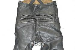 Men's Real Leather Biker Motorcycle Black Trousers Pants Dungaree Size W33 L30