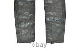 Men's Real Leather Biker Motorcycle Black Trousers Pants Dungaree Size W33 L30