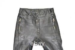 Men's Real Leather Biker Motorcycle Black Trousers Pants Size W29 L28