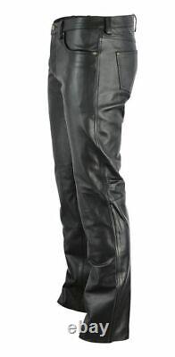 Men's Real Leather Bikers Pants Levis 501 Style Leather Pants Bikers Pants Black