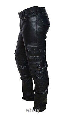 Men's Real Leather Black Pants Cargo Trousers Biker Fit Trousers Motorbike Pants