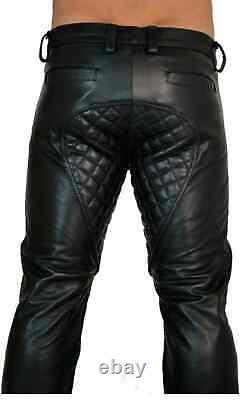 Men's Real Leather Black Pants Trousers Biker Party Fit Trousers Motorbike Pants