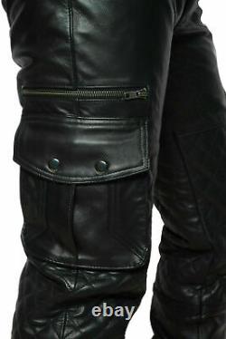 Men's Real Leather Cargo Pants Trouser