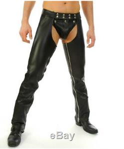 Men's Real Leather Chaps With Detachable Codpeice Bikers Leather Chaps