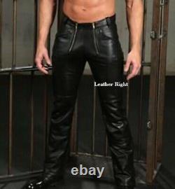 Men's Real Leather Fashion Pants Trouser