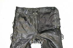 Men's Real Leather Lace Up Biker Motorcycle Black Trousers Pants Size W30 L30