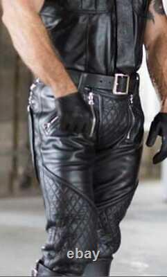 Men's Real Leather Pant Punk Kink Jeans Trousers BLUF Pants Bikers Breeches