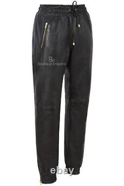 Men's Real Leather Trousers Black Napa Sweat Track Pant Zip Jogging Bottoms 3040