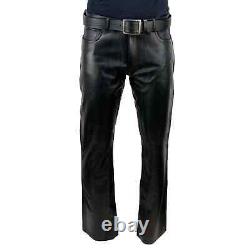 Men's Real Sheepskin Black Leather Biker Pant Classic Casual Jeans Trousers