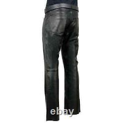 Men's Real Sheepskin Black Leather Biker Pant Classic Casual Jeans Trousers