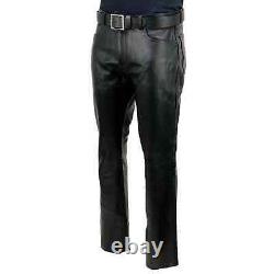 Men's Real Sheepskin Black Leather Biker Pant Classic Casual Jeans Trousers