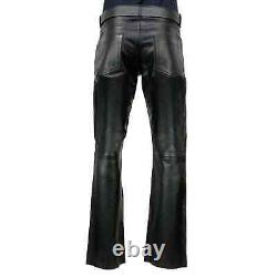 Men's Real Sheepskin Black Leather Biker Pant Classic Casual Jeans Trousers