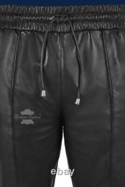 Men's Slim Fit Joggers Soft Lambskin Leather Trousers Jogging Bottom Pants 1073