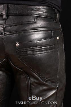 Men's TROOPER Black Lambskin Premium Real Leather Motorcycle Trouser Pants Jeans