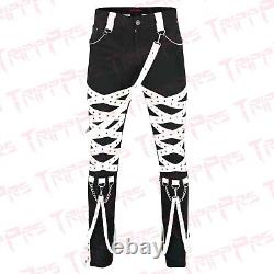 Men's Tripp Harness Pants Gothic Bondage Chains Strap Rock Denim Jeans Trouser