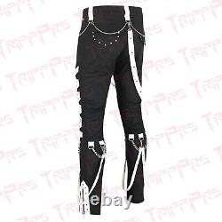 Men's Tripp Harness Pants Gothic Bondage Chains Strap Rock Denim Jeans Trouser