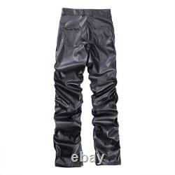 Men's pleated Pu leather pants Yuansu vintage street wear pleated pants