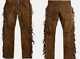 Men Western Cowboy Suede Leather Pants With Fringes Jeans Style