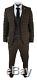 Mens 3 Piece Brown Retro Black Check Herringbone Tweed Suit Tailored Fit