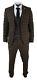 Mens 3 Piece Brown Retro Black Check Herringbone Tweed Suit Tailored Fit