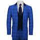 Mens 3 Piece Suit Retro Black Plaid Check On Royal Blue Contrast Navy Waistcoat