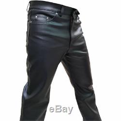 Mens 501 JEANS STYLE Black Cowhide Real Classic Leather Biker Trouser Pants