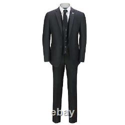 Mens Black 3 Piece Business Suit Smart Casual Classic Tailored Fit Office Formal