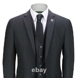 Mens Black 3 Piece Business Suit Smart Casual Classic Tailored Fit Office Formal