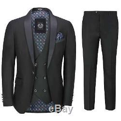 Mens Black 3 Piece Tuxedo Suit Wedding Formal Tailored Fit Dinner Jacket Blazer