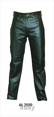 Mens Black Aniline Leather Smooth Motorcycle Pants