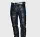 Mens Black Genuine Leather Pants Real Leather Lace Up Pants Trousers For Men