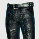 Mens Black Genuine Leather Pants Real Leather Lace Up Pants Trousers For Men