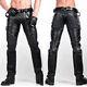 Mens Black Genuine Leather Quilted Biker Trouser Pants