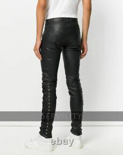 Mens Black Leather Biker Pants/Trouser Genuine Leather Fashion Pants
