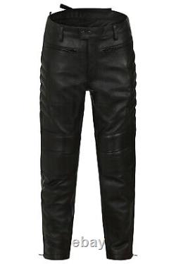 Mens Black Leather Biker Trousers Motorbike Cycle Jeans Pants with CE Armour