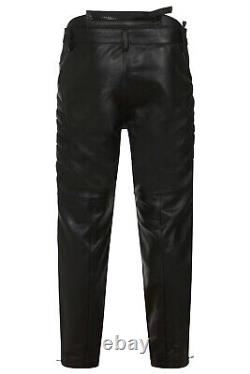 Mens Black Leather Biker Trousers Motorbike Cycle Jeans Pants with CE Armour