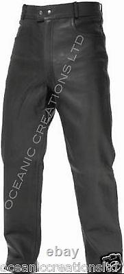 Mens Black Leather Motorcycle Motorbike Jeans Trousers