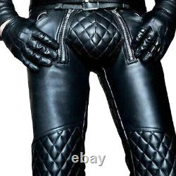 Mens Black Leather Pant Punk Kink Jeans Trousers BLUF Pants Bikers Breeches Cuir