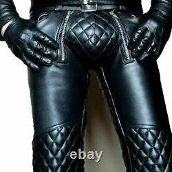 Mens Black Leather Pant Punk Kink Jeans Trousers Bluf Pants Bikers Breeches Cuir