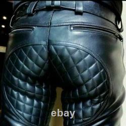 Mens Black Leather Pant Punk Kink Jeans Trousers Bluf Pants Bikers Breeches Cuir