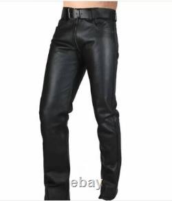 Mens Black Leather Pants Bondage Trousers