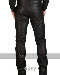 Mens Black Leather Pants/Trousers